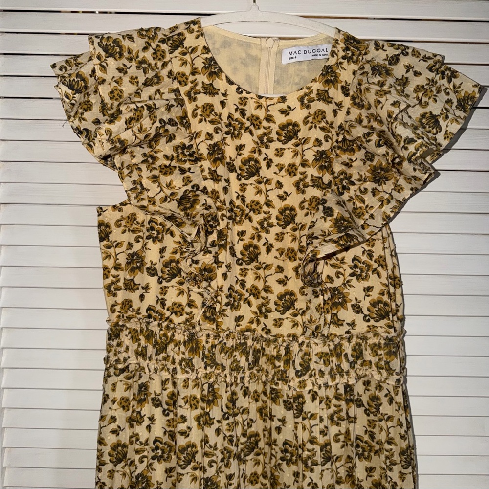 Mac Duggal Cream and Brown Floral Maxi Dress. Sz 8. NWT - Picture 4 of 12